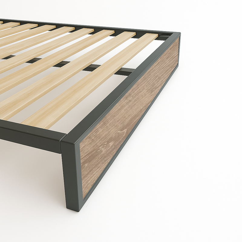 Cama Sencilla Metal Madera Agata Cafe 100 x 190 x 24