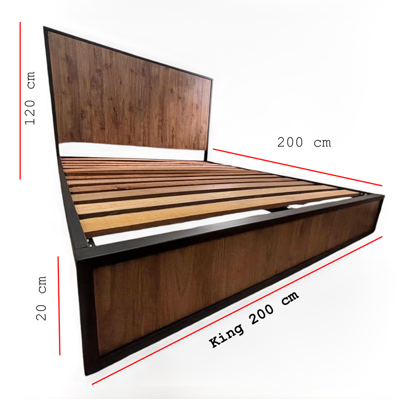 Cama King Metal Madera Agata Cafe Oscuro 200 x 200 x 20