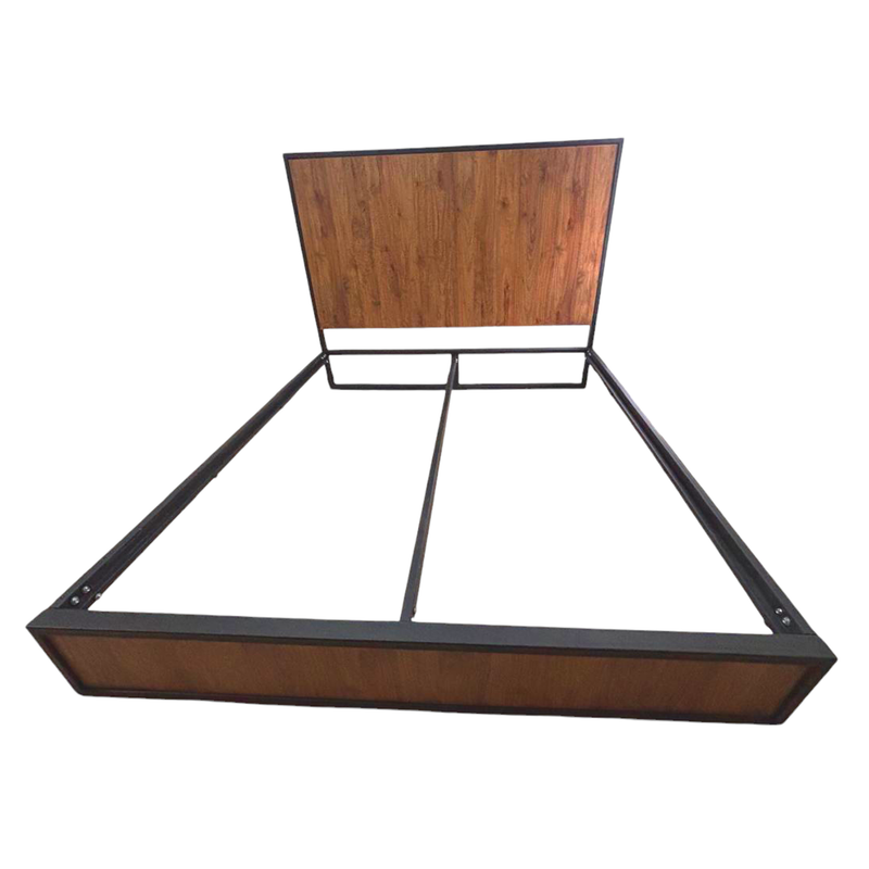 Cama Queen Metal Madera Agata Cafe Oscuro 160 x 190 x 24