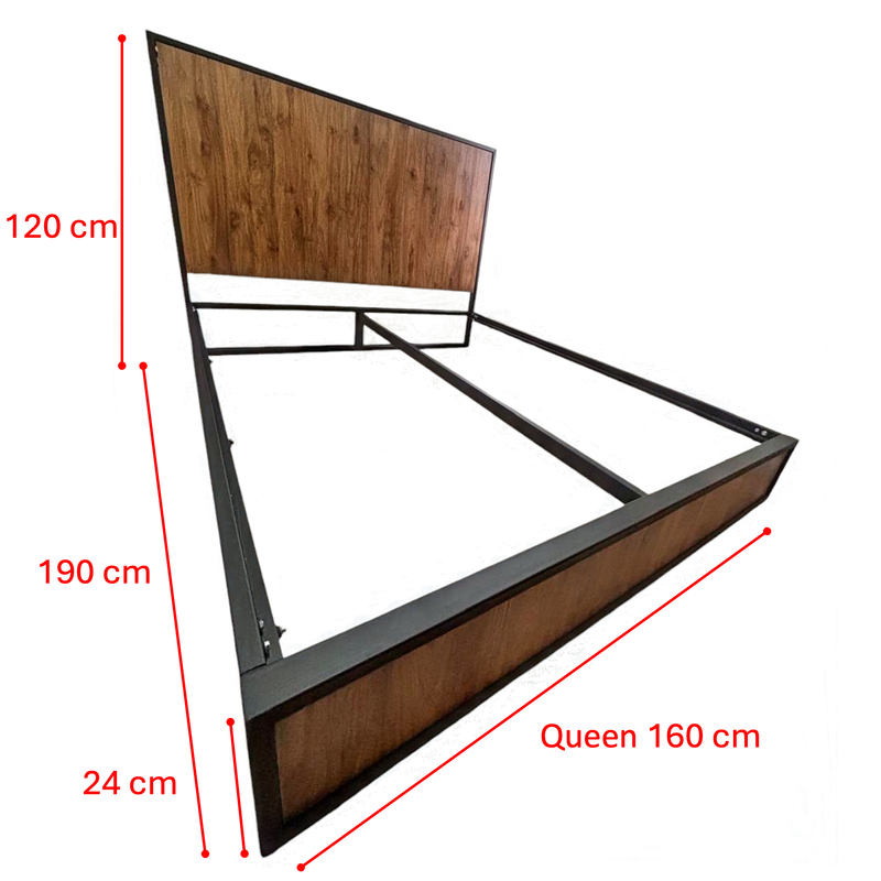 Cama Queen Metal Madera Agata Cafe Oscuro 160 x 190 x 24