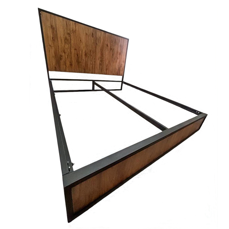 Cama Sencilla Metal Madera Agata Cafe Oscuro 100 x 190 x 24