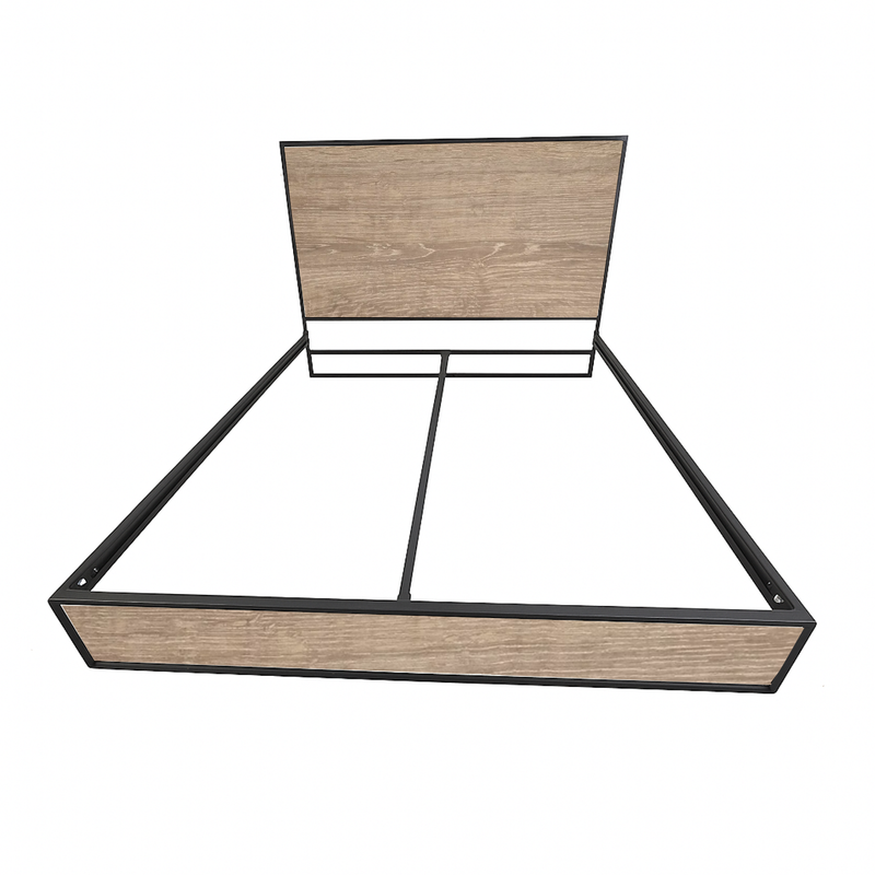 Cama Doble Metal Madera Agata Cafe 140 x 190 x 24