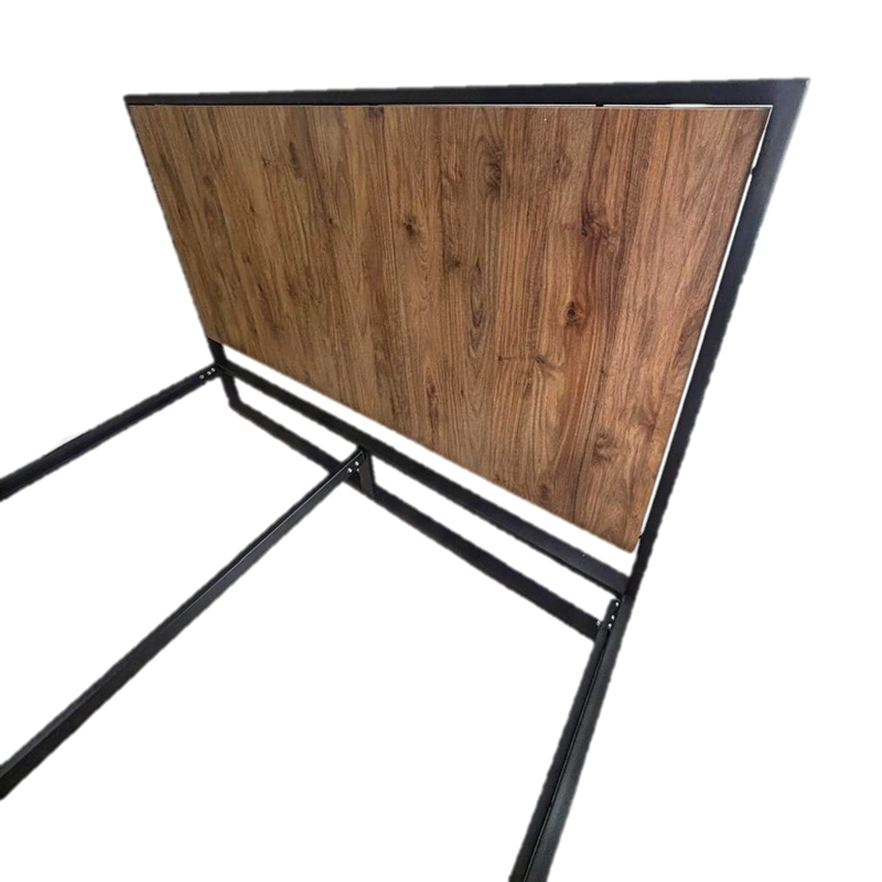 Cama Doble Metal Madera Agata Cafe Oscuro 140 x 190 x 24