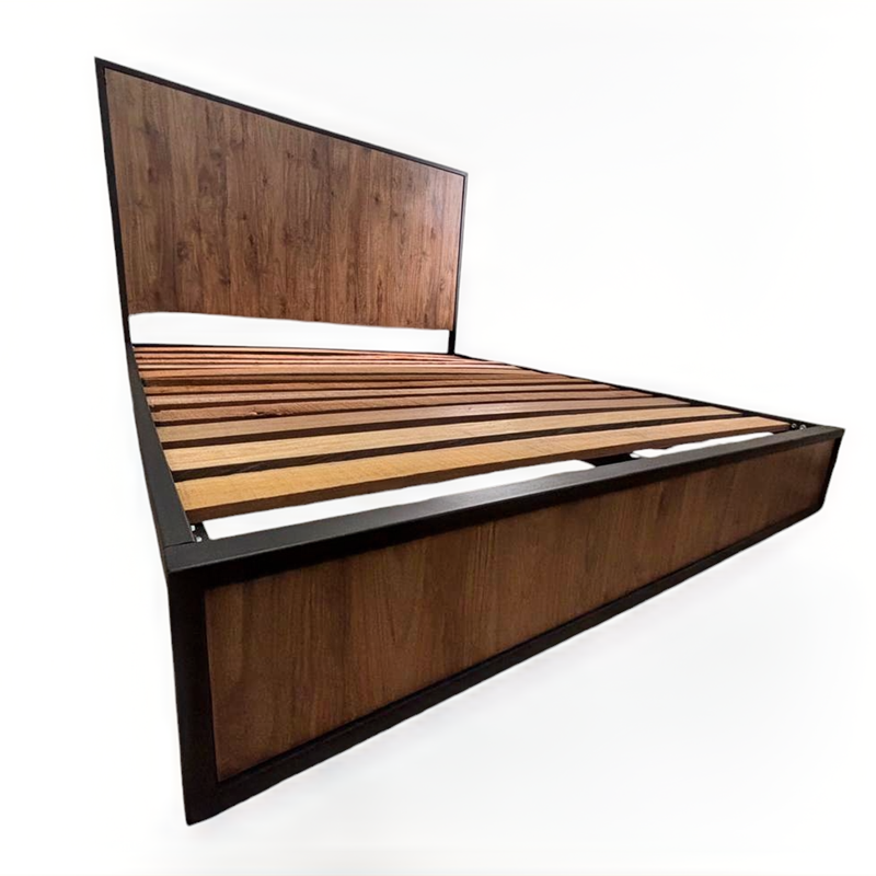 Cama Semidoble Metal Madera Agata Cafe Oscuro 120 x 190 x 24
