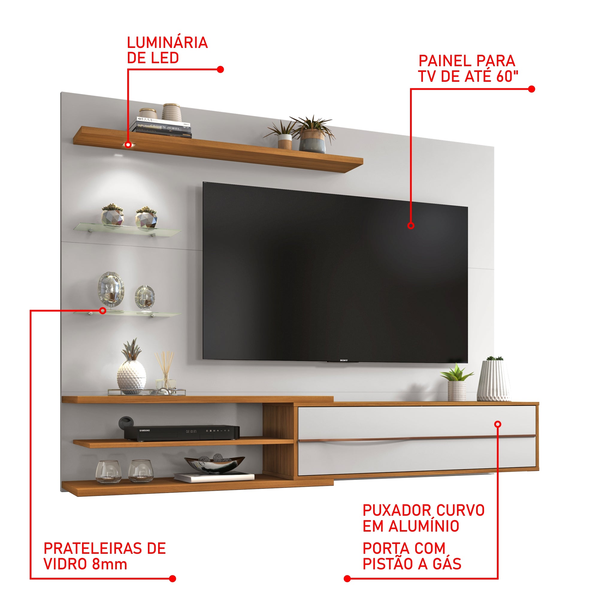 Panel Para Tv 60 Blanco Y Nogal 1115
