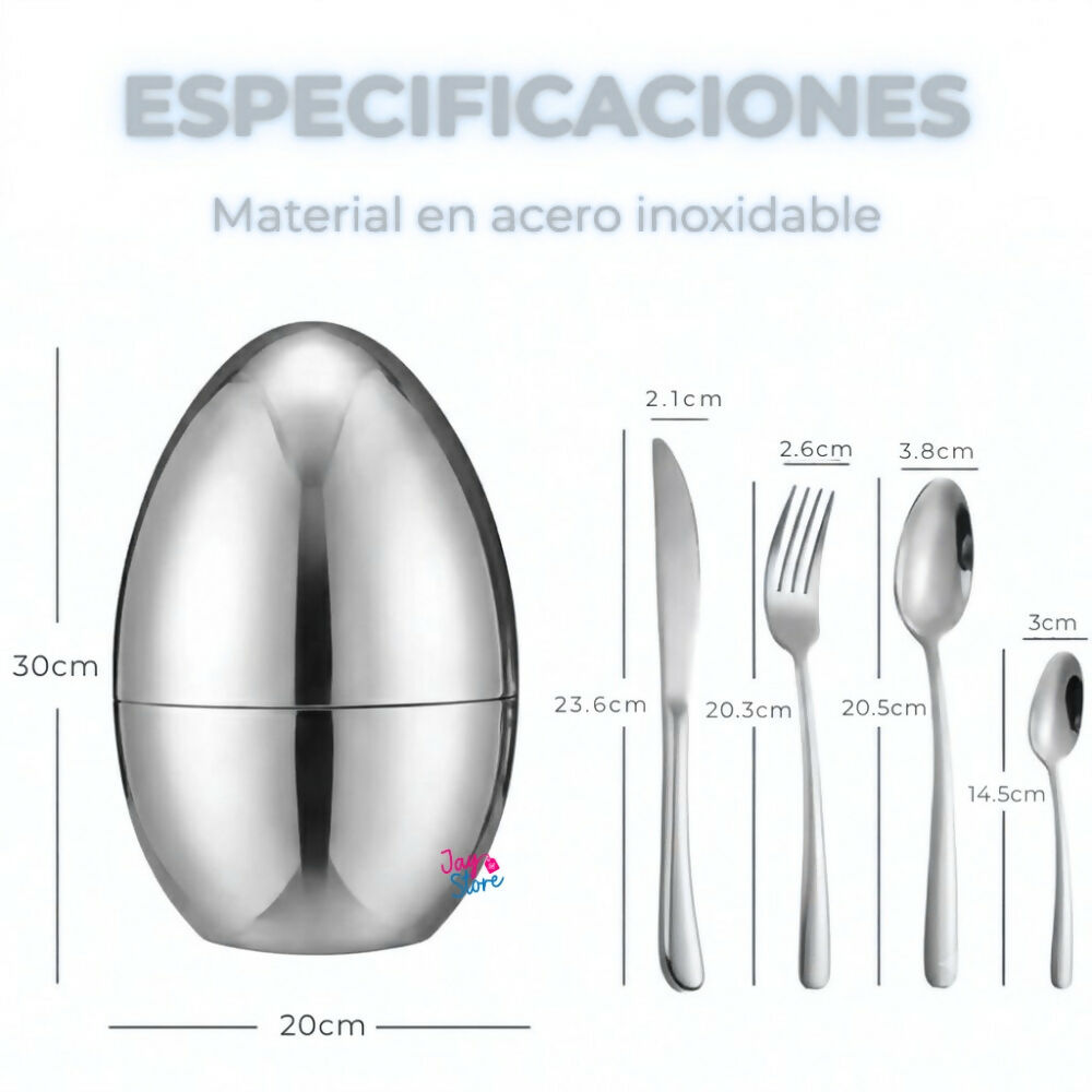 Cubiertos Set 24 Piezas Acero Inoxidable Estuche Huevo Gold