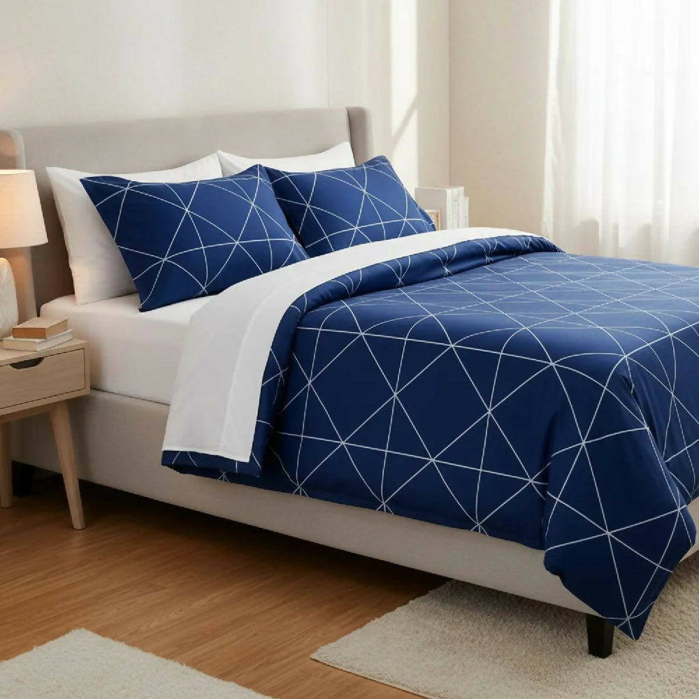 Juego de Sábanas Cama Doble 300 Hilos 100% Algodón Mónaco Azul Marino