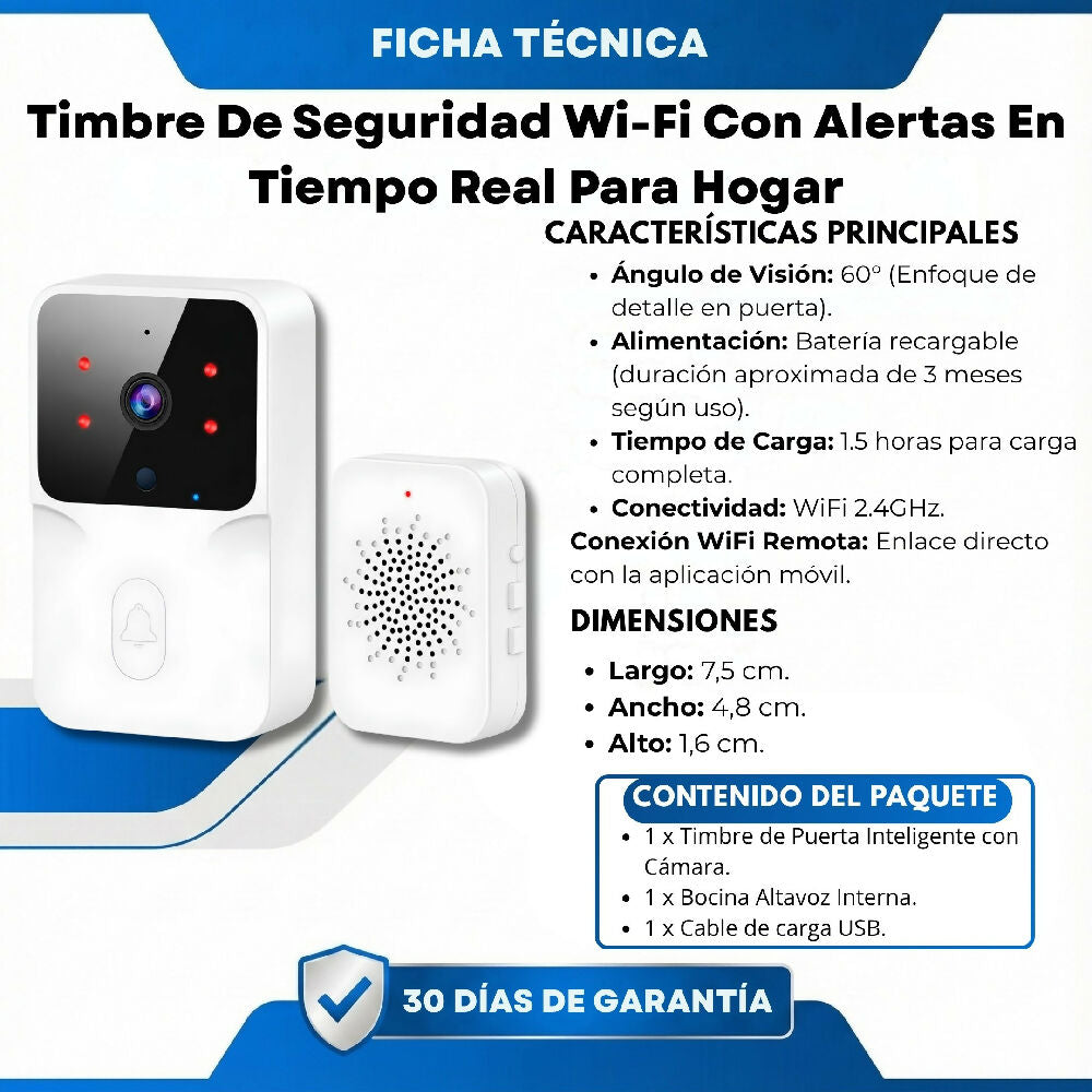 Camara Timbre De Seguridad Wi-Fi Con Alertas En Tiempo Real Para Hogar