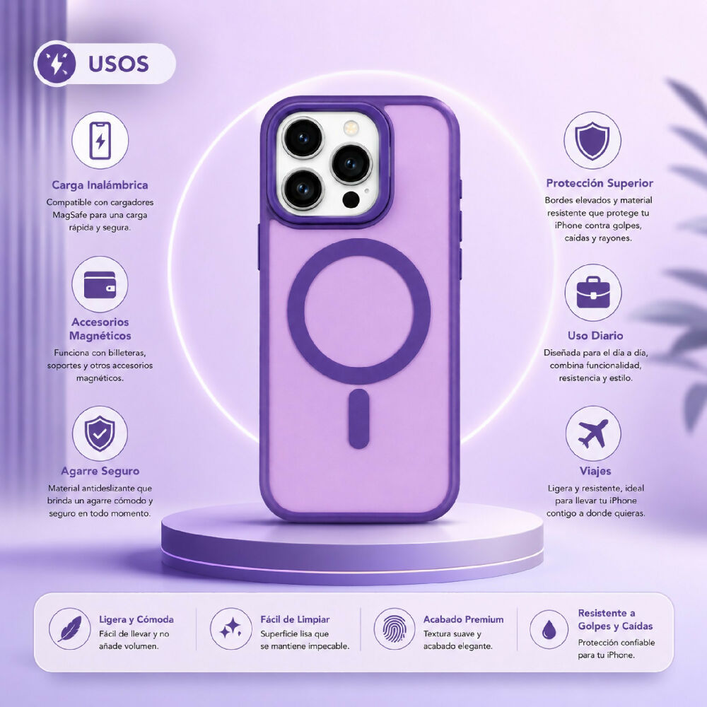 Forro Semi Transparente Para Celular Funda MagSafe Con Textura Suave Iphone 14 Pro Morado