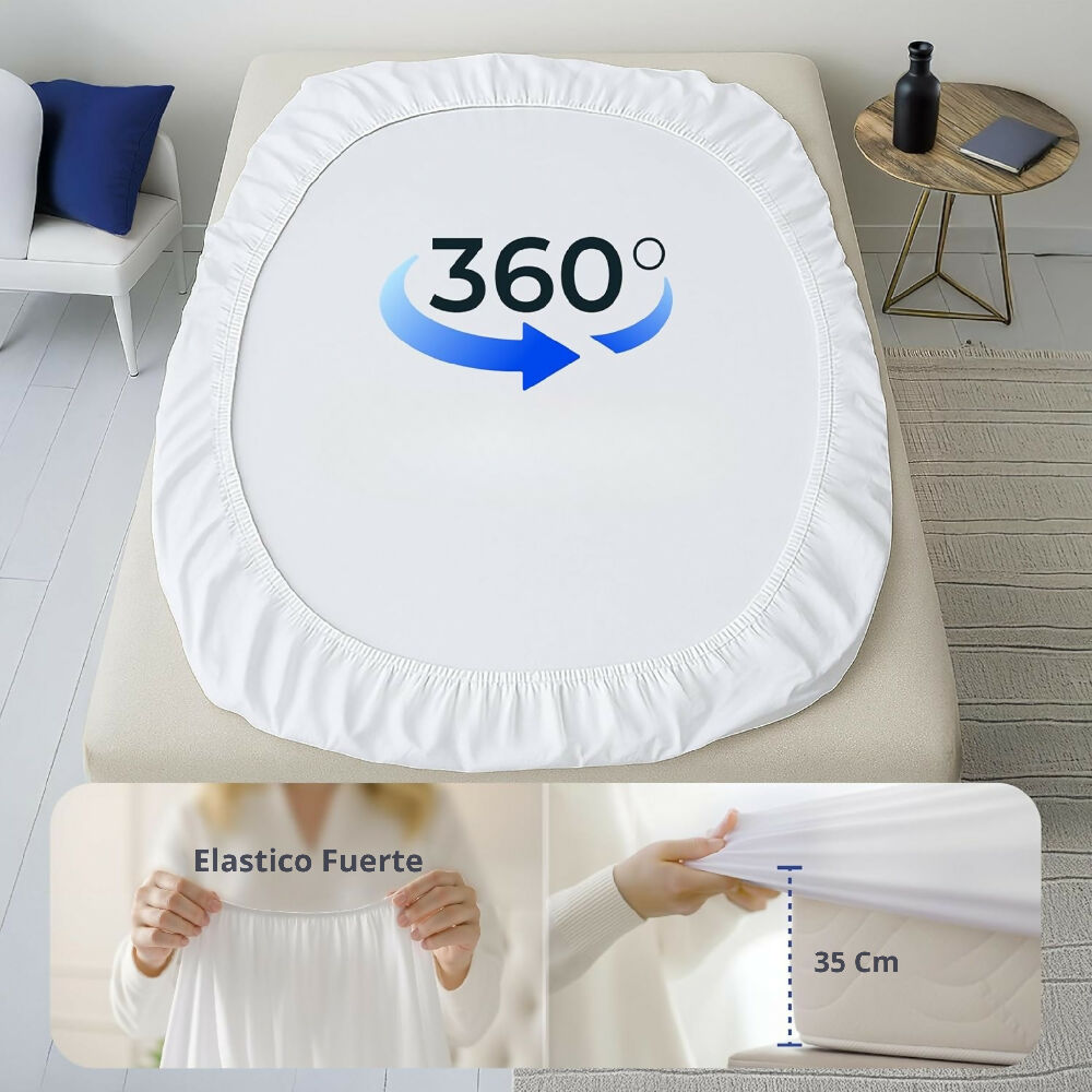 Protector de Colchón Impermeable Tipo Toalla Antifluido con Protector de Almohada Cama Semidoble Mindy