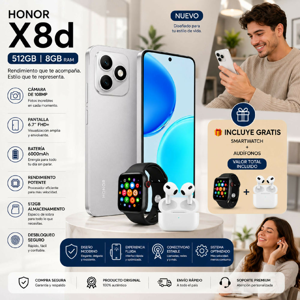 Celular Honor X8D 512GB Gris + Obsequios Smartwatch Y Audífonos