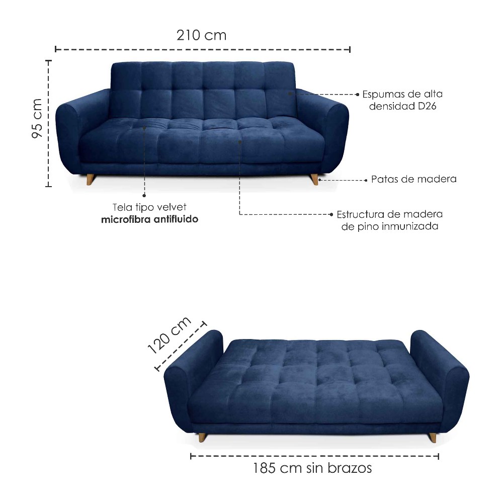 Sala Clic Clac Archer tela azul y gris
