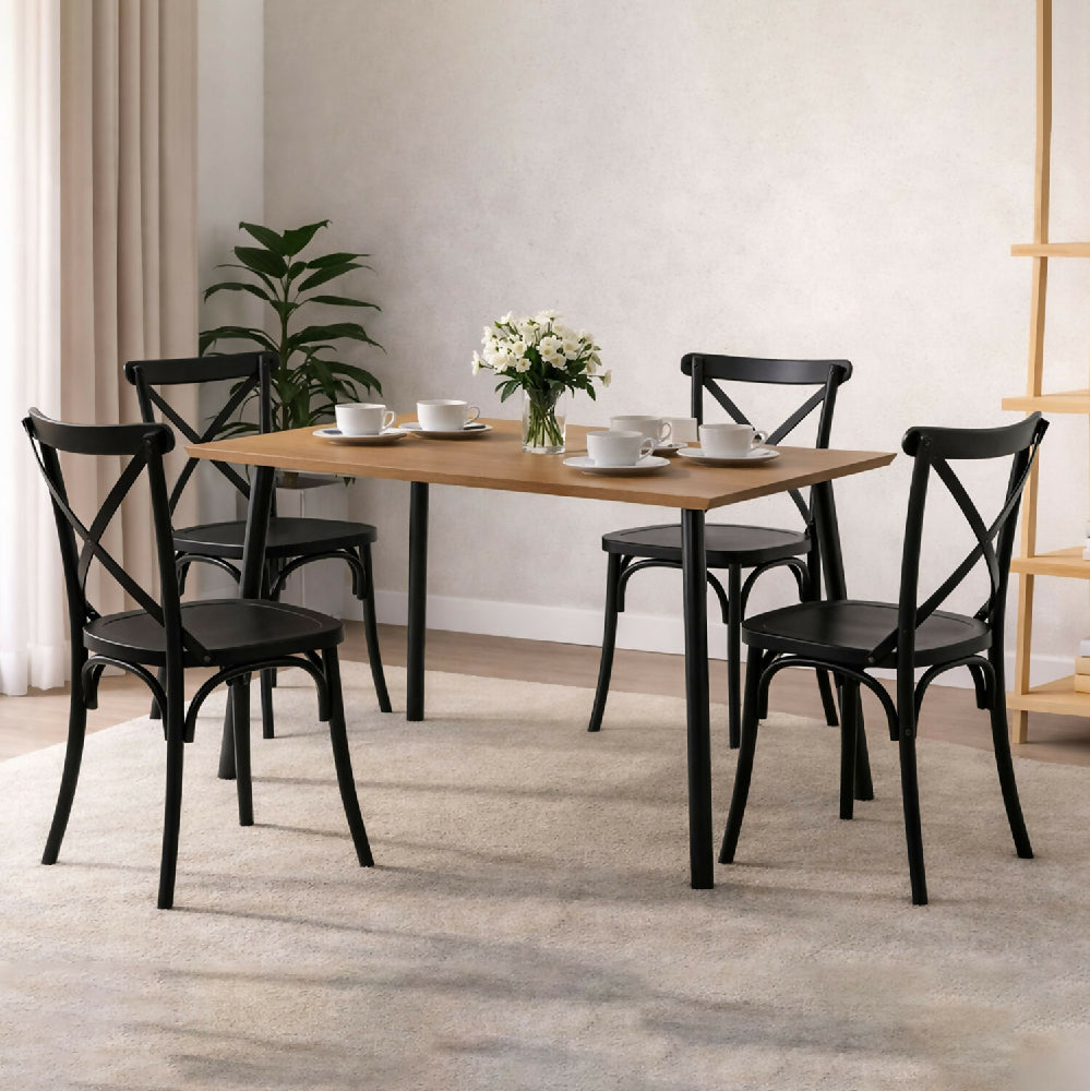 Comedor Rectangular 75x110x70cm + 4 Sillas Ibiza Negras