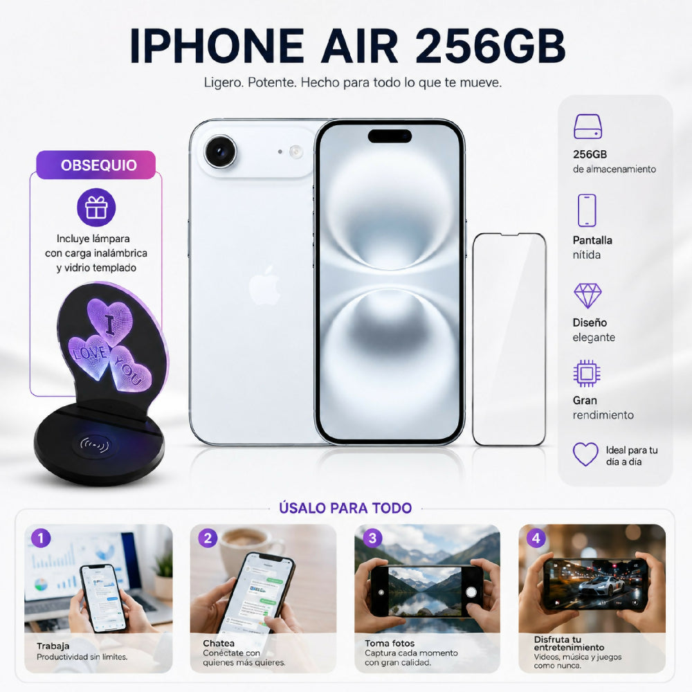 Celular Apple IPhone Air 256gb + Obsequio Lámpara Carga Inalámbrica Y Vidrio Celeste