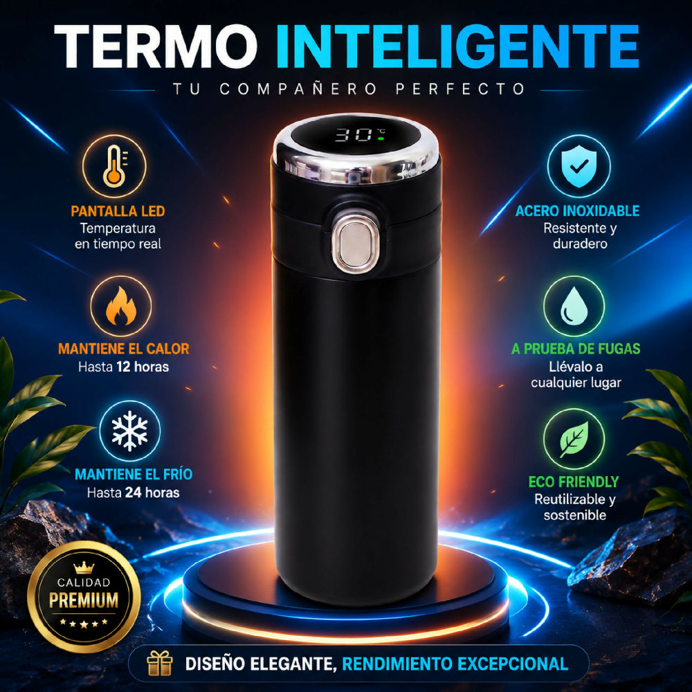 Termo Negro Digital Inteligente Acero Inoxidable Con Pantalla Sensor