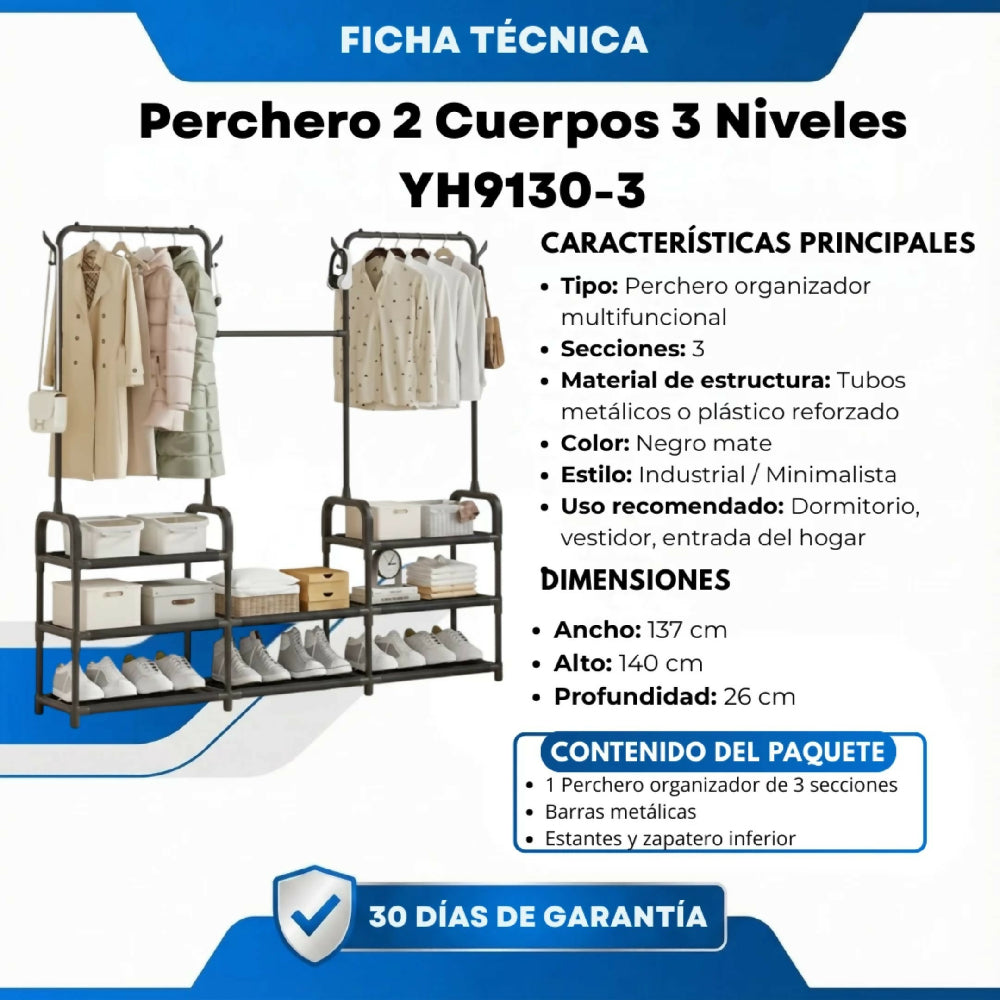 Perchero 2 Cuerpos 3 Niveles YH9130-3 Estructura De Acero