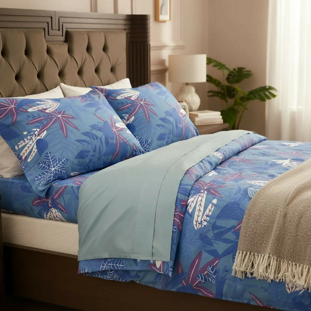 Juego de Sábanas Cama King 300 Hilos 100% Algodón Riviera Azul Suaves