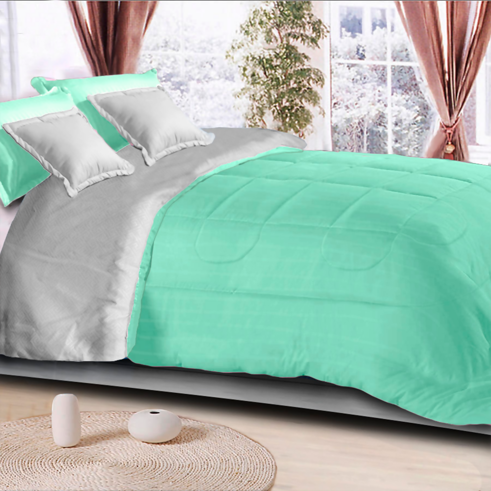 Edredon cubrelecho doble verde gris doble faz