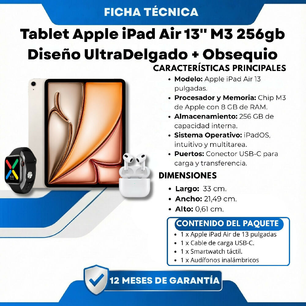 Tablet Apple iPad Air 13'' M3 256gb Diseño UltraDelgado Plateado + Obsequio