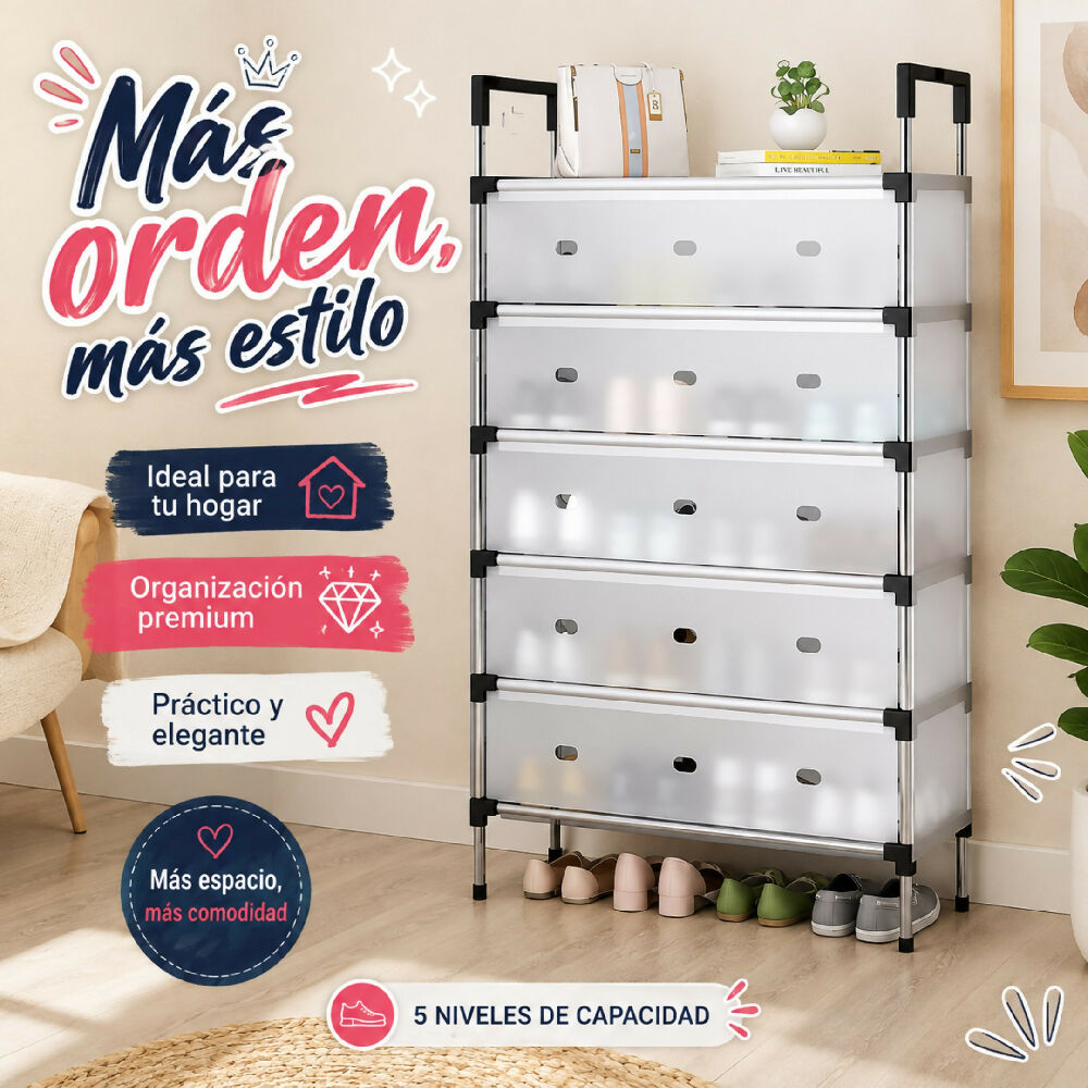 Zapatero Organizador De Lujo De 5 Niveles Con Compartimientos Y Cajón