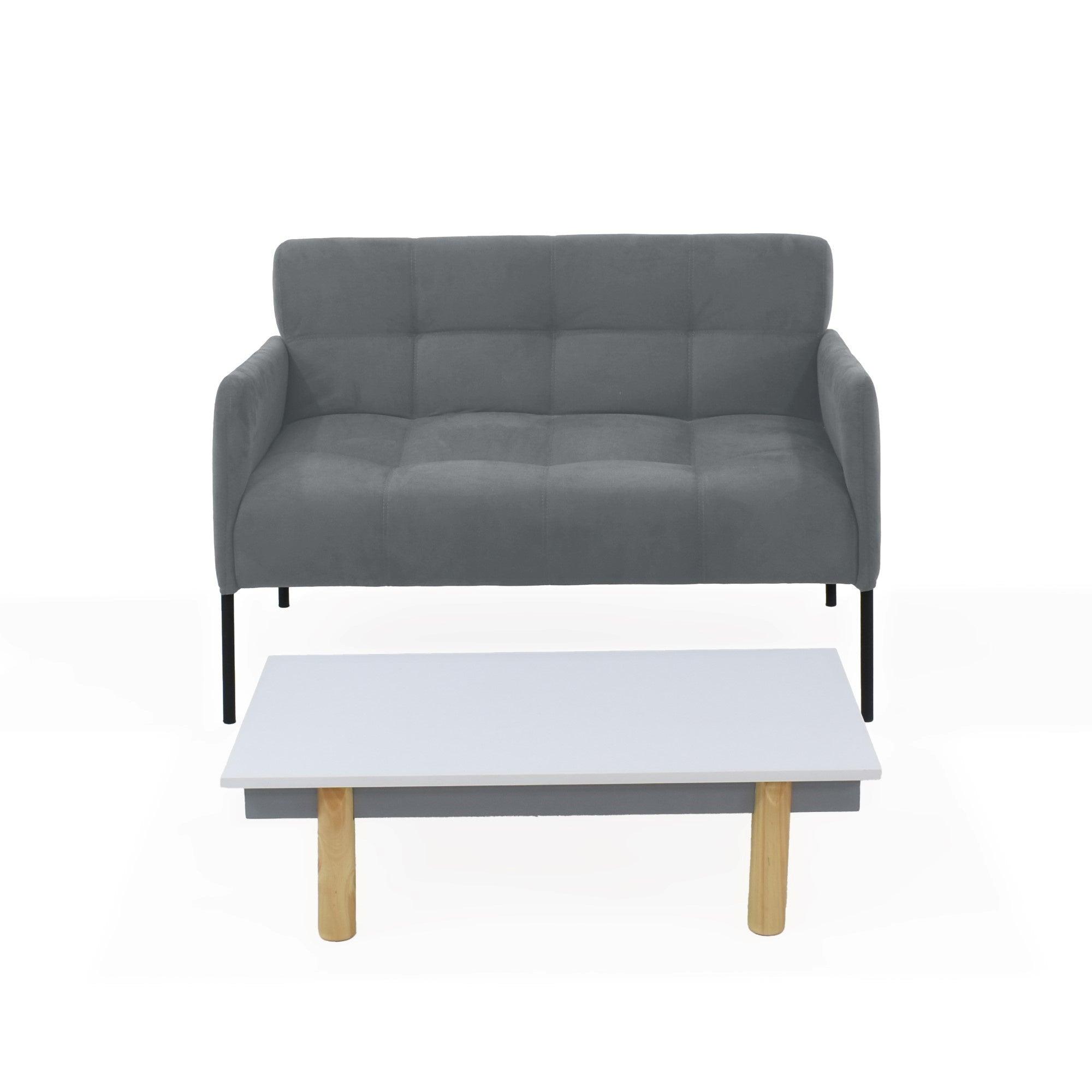 Sofa Olivia 2 Puestos Tela Gris y Mesa de Centro Habana Blanco