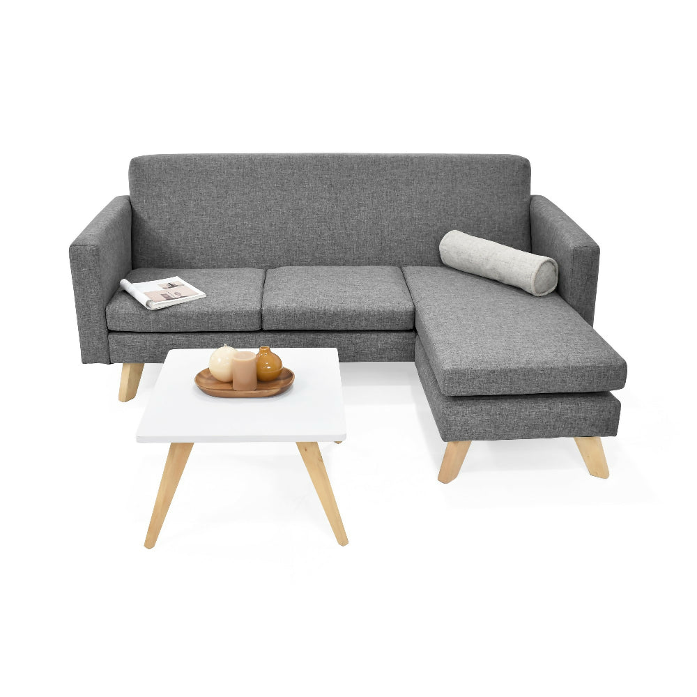 Set de Sala Burdeos en Tela Gris con Mesa de Centro Nova