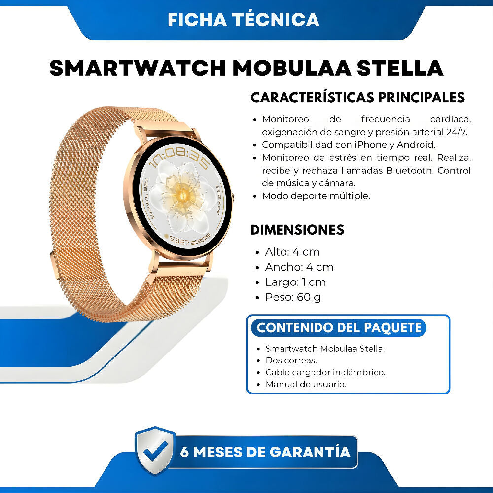 Smartwatch Mobulaa Stella Reloj Inteligente Elegante Con Llamadas Bluetooth, Monitor de Actividad Y Notificaciones