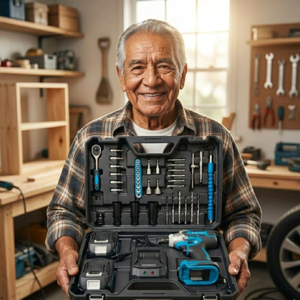 Kit Taladro Inalámbrico Y Llave De Impacto Multifuncional 2 Baterías