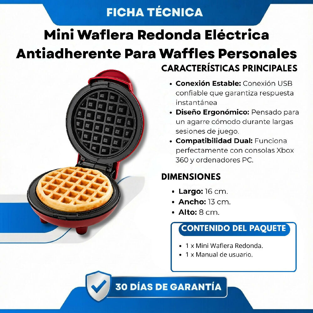 Mini Waflera Redonda Eléctrica Antiadherente Para Waffles Personales