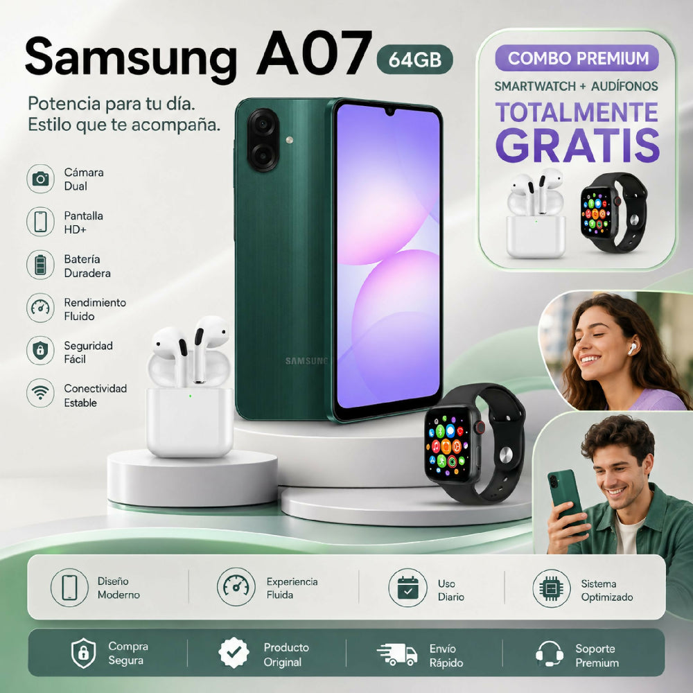 Celular A07 64GB Batería Larga Duración + Obsequio Audífonos Y Smartwatch Verde