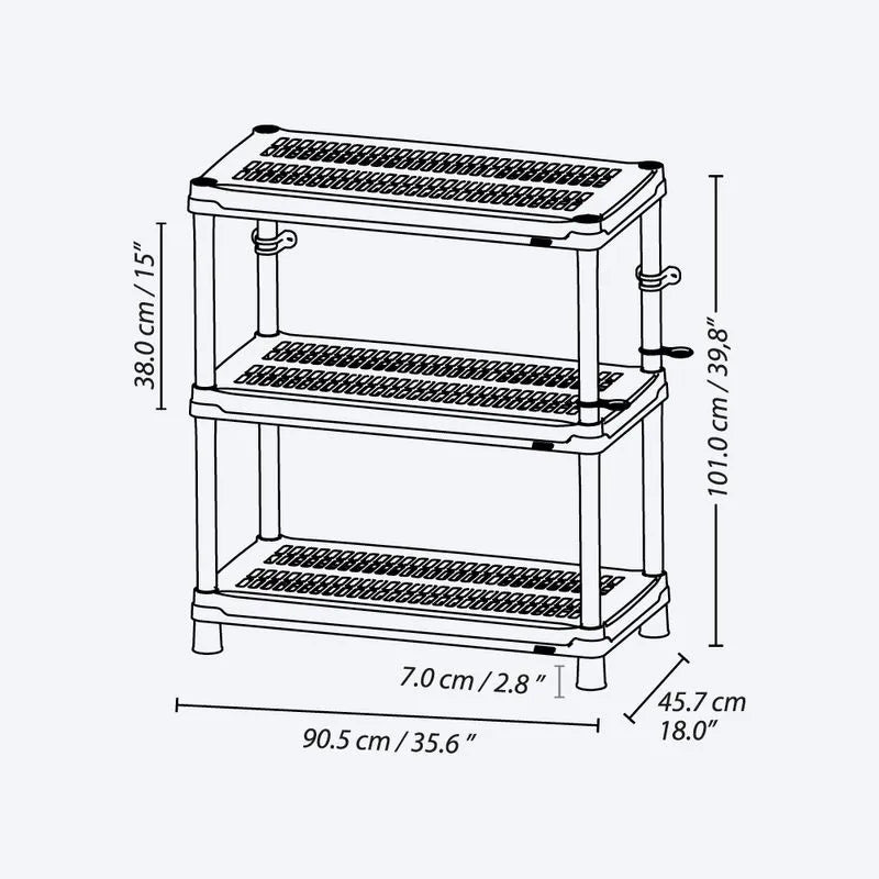 Estantería multifuncional de 3 Niveles Ventilada 18" Negro