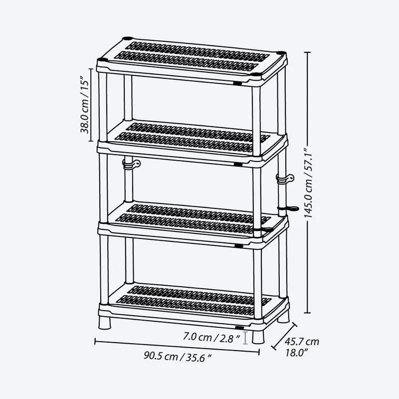 Estantería multifuncional de 4 Niveles Ventilada 18" Negro