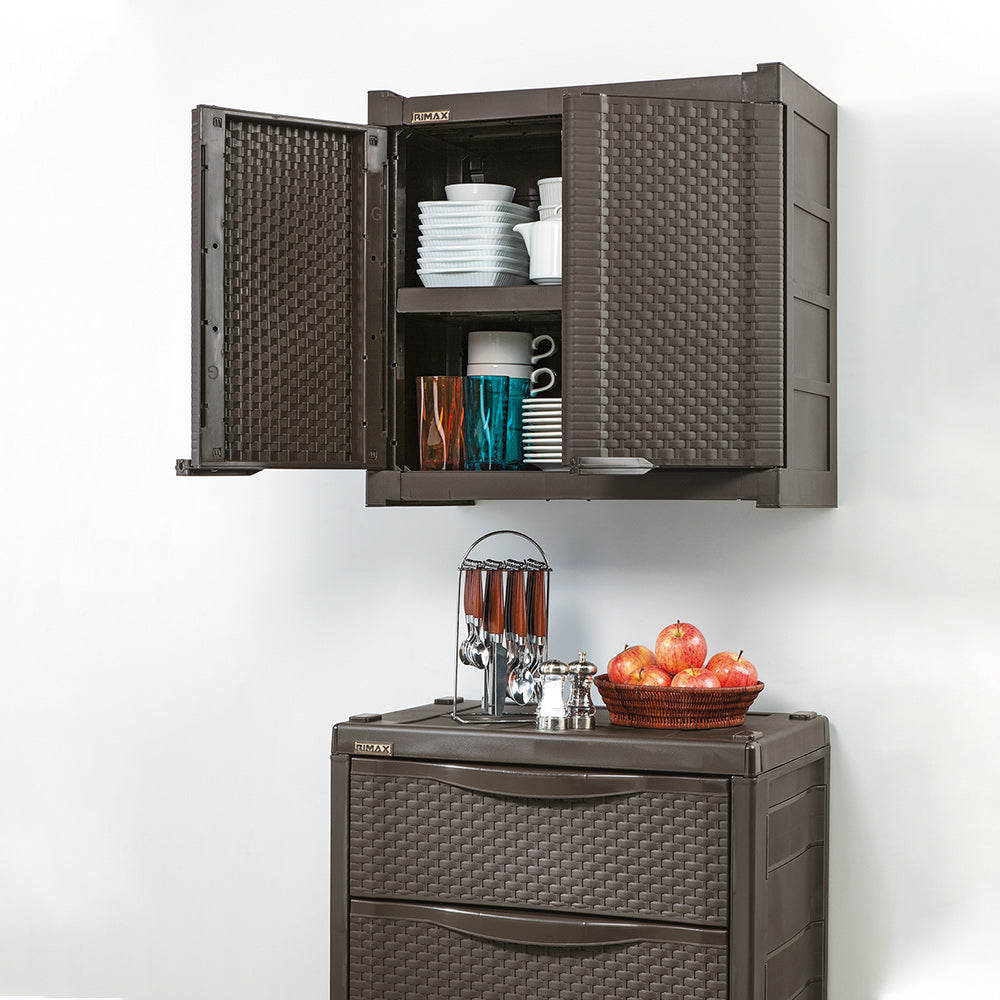 Armario Gabinete Doble Apariencia Rattan Wengue