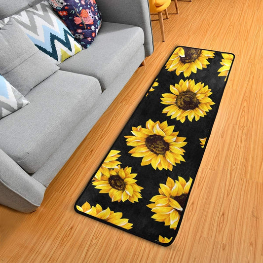Alfombras de cocina negras con diseño de girasol, antideslizantes, suaves, para...