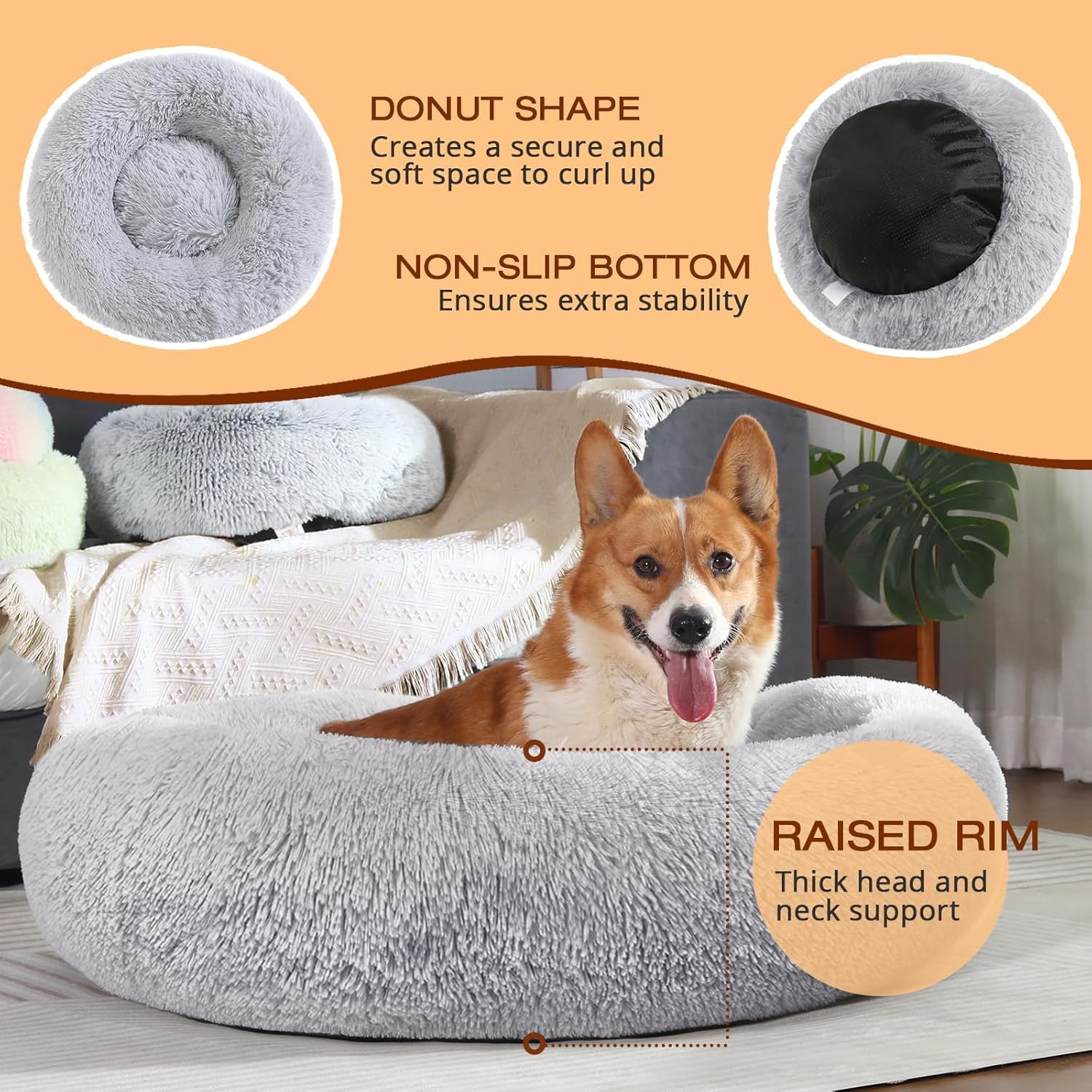 JOLLYVOGUE Camas para perros, cama calmante para perros pequeños, cama...