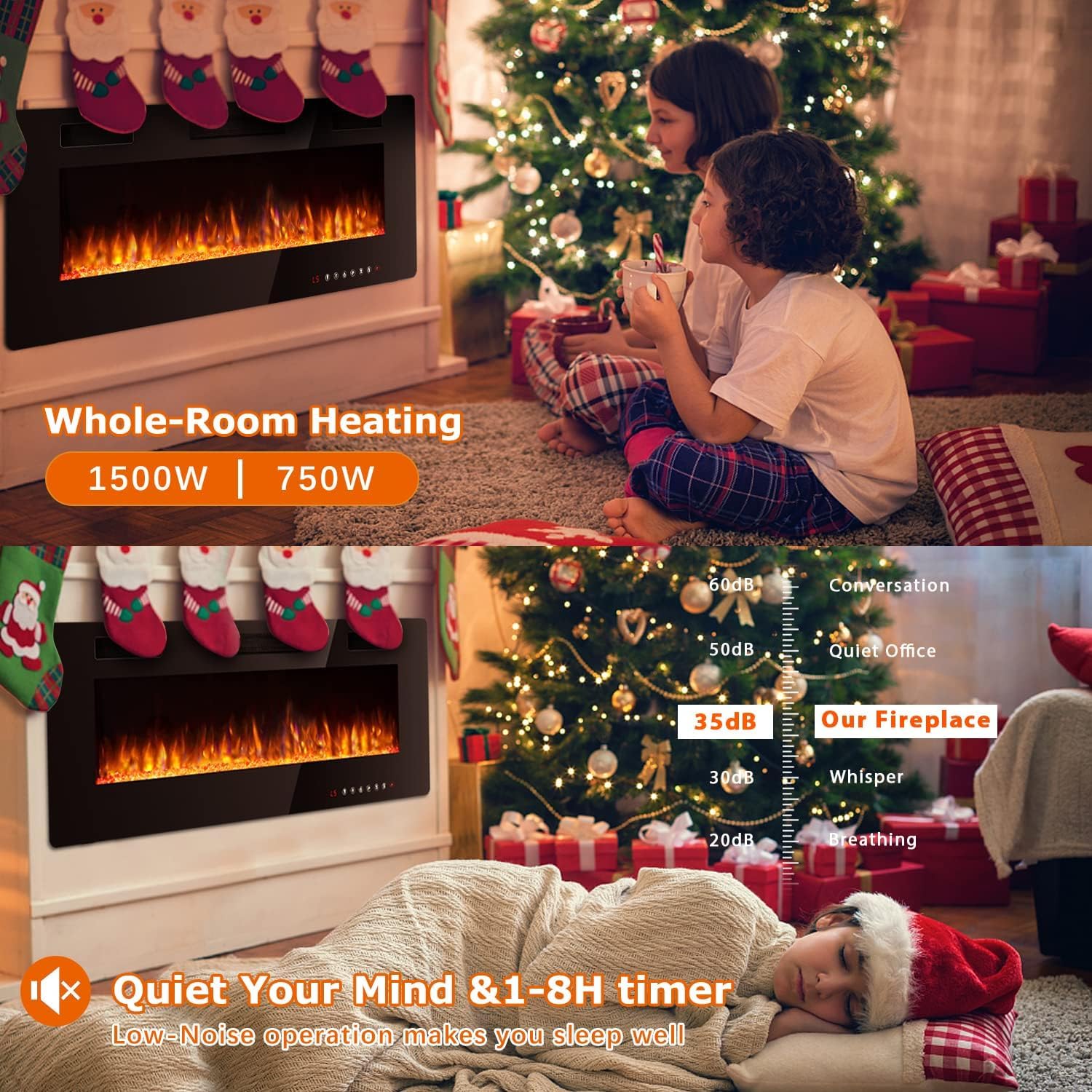 Vitesse Chimenea eléctrica ultrafina de 50 pulgadas en la pared empotrada y...