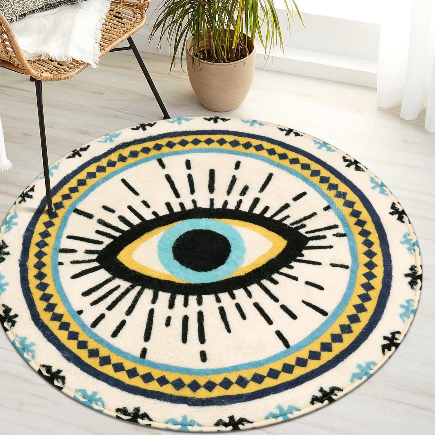 HAOCOO Alfombra redonda azul de ojo turco de 3 pies, terciopelo súper suave,...