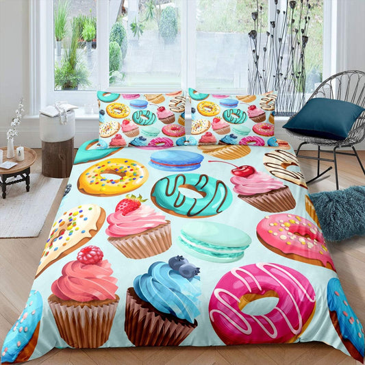 Erosebridal Juego de ropa de cama con diseño de rosquilla, funda de edredón de...