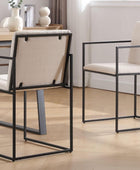 Sillas de comedor de lino con patas de metal negro, sillas de comedor modernas