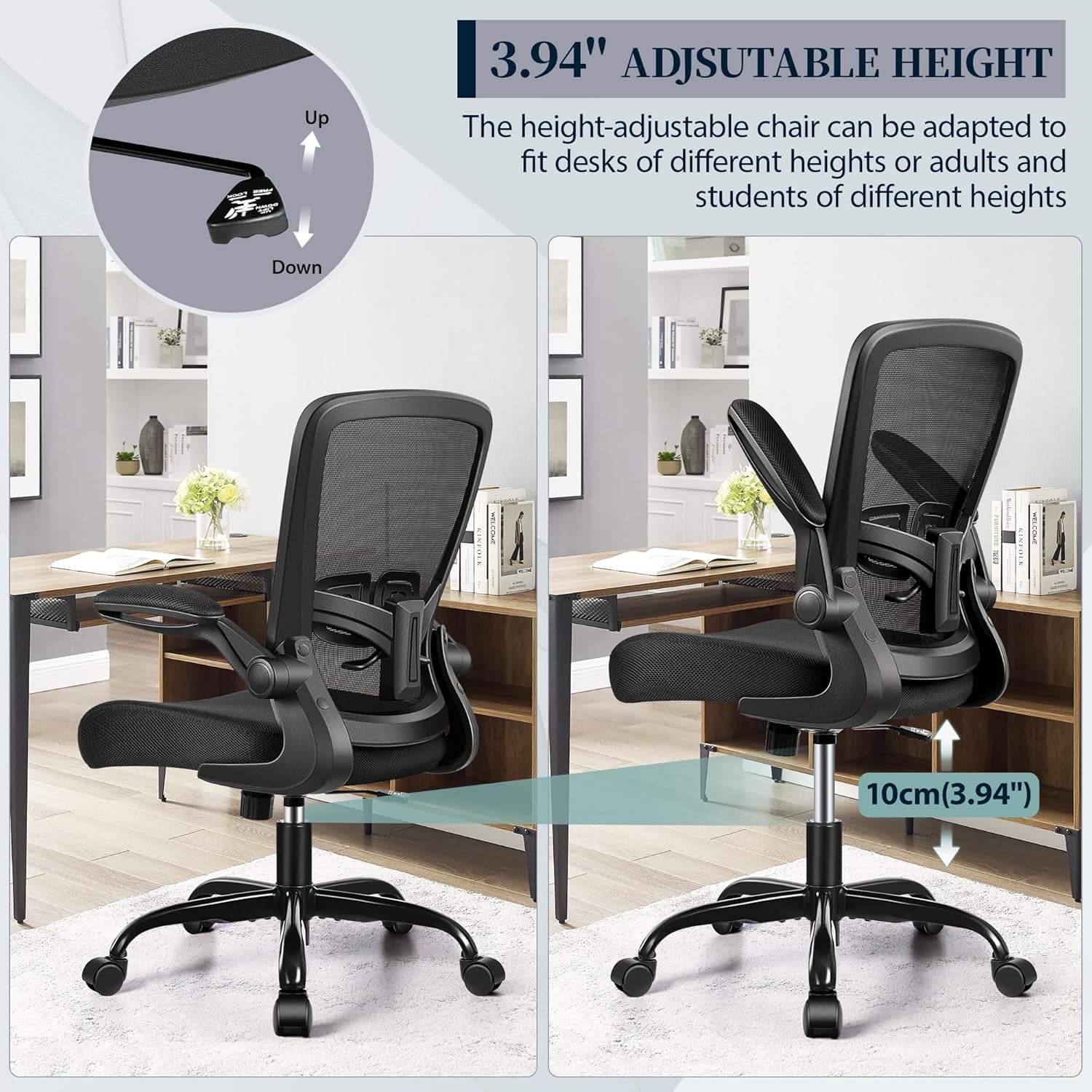Felixking Silla de oficina, ergonómica de escritorio con altura ajustable y...