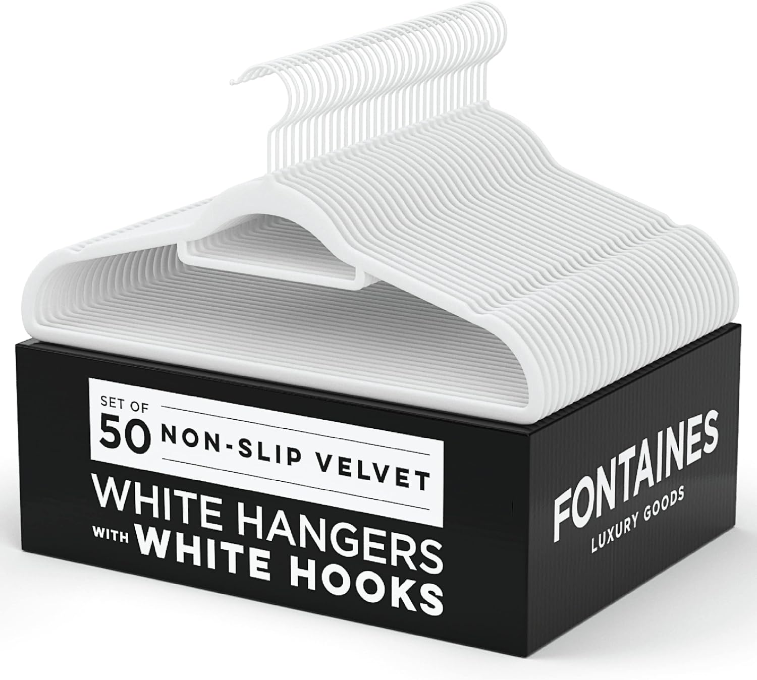 Paquete de 50 perchas antideslizantes de fieltro de terciopelo blanco de lujo,