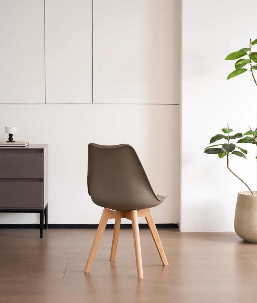 Set de 2 Sillas Fyn, Taupe, Diseño Minimalista con Espaldar, Cojín y Patas de Madera