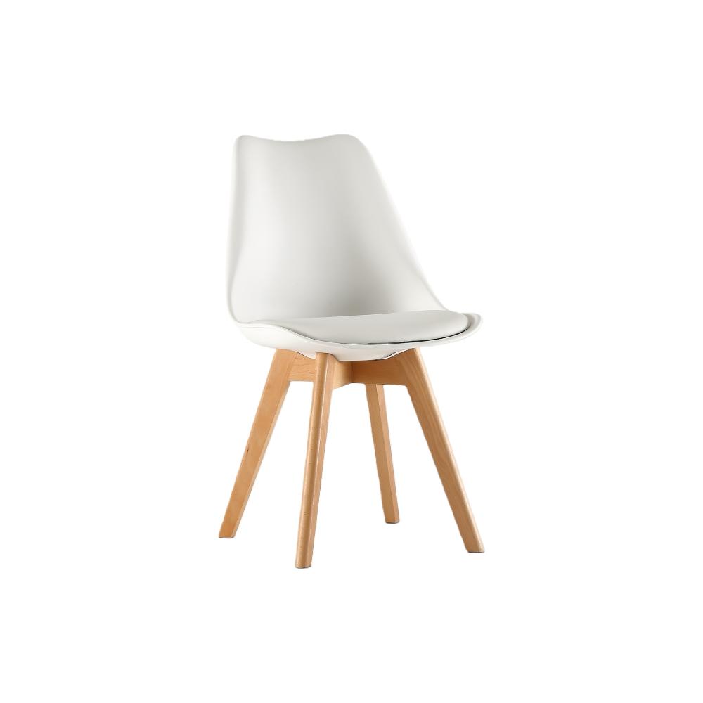 Silla Fyn, Blanco, Diseño Minimalista Con Espaldar, Cojín y Patas De Madera X2