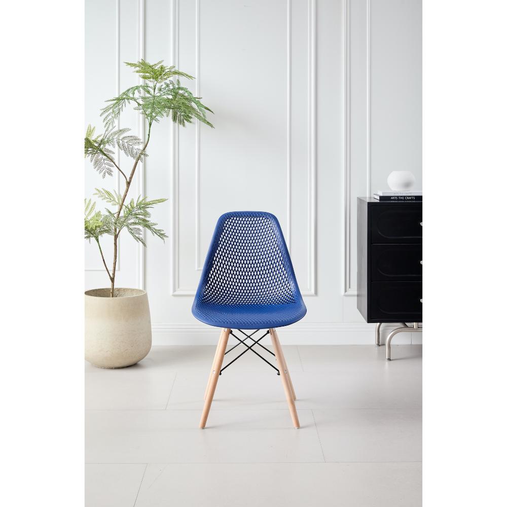 Silla Aira, Color Azul, Con espaldar y patas en Madera
