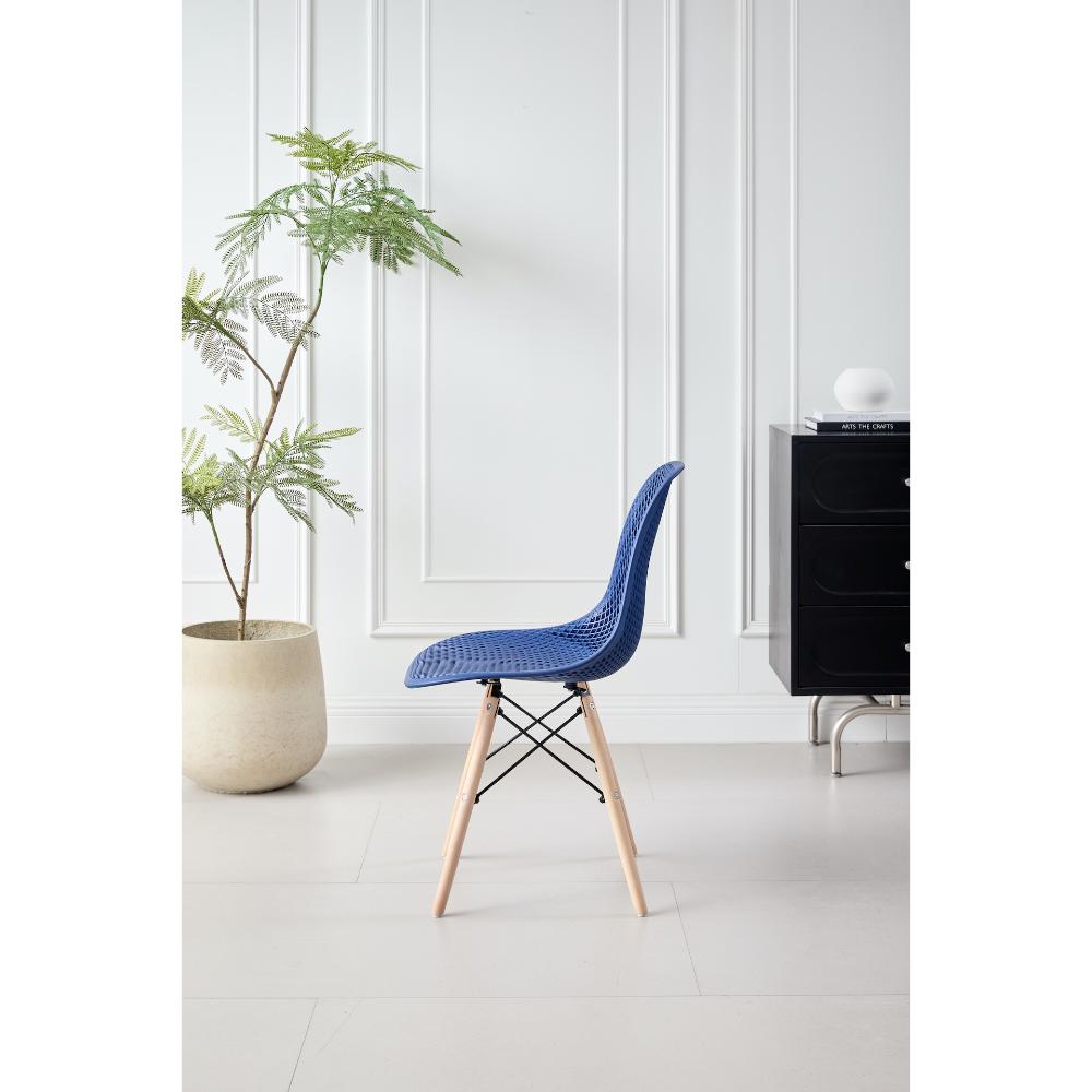 Silla Aira, Color Azul, Con espaldar y patas en Madera