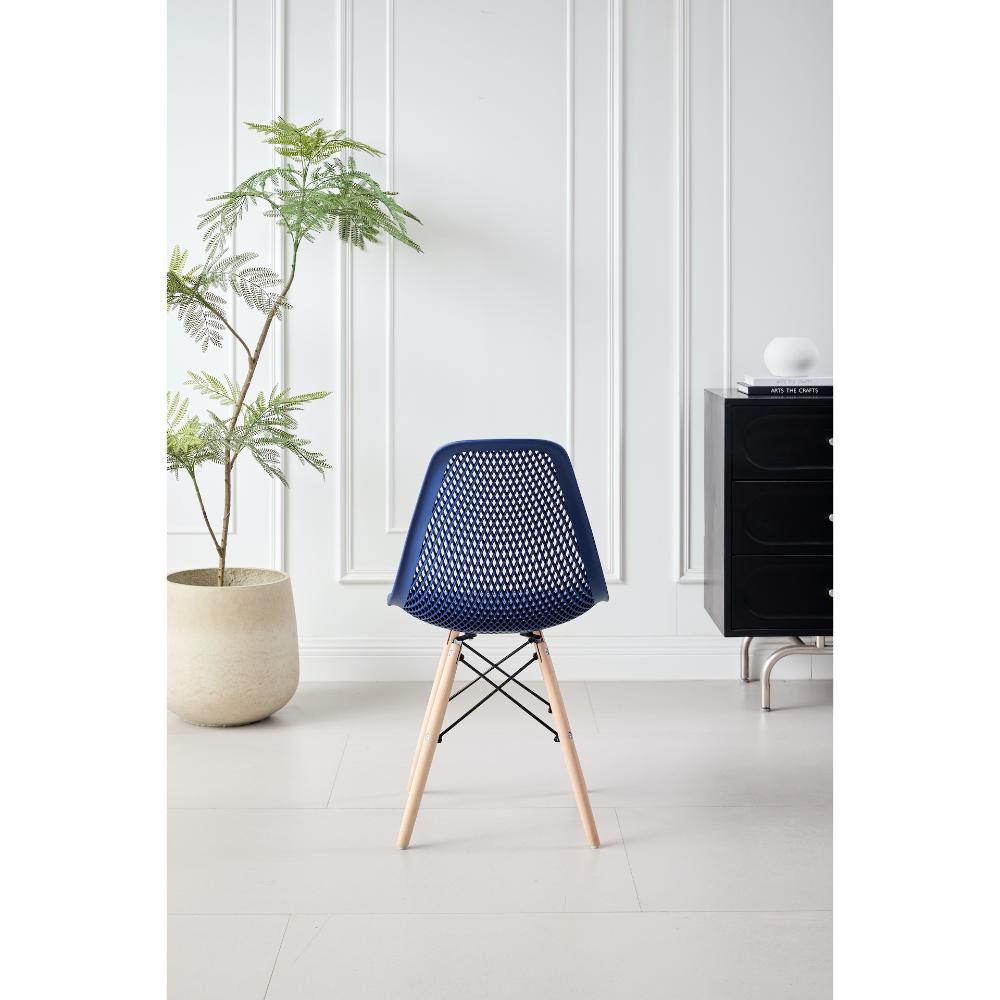 Silla Aira, Color Azul, Con espaldar y patas en Madera