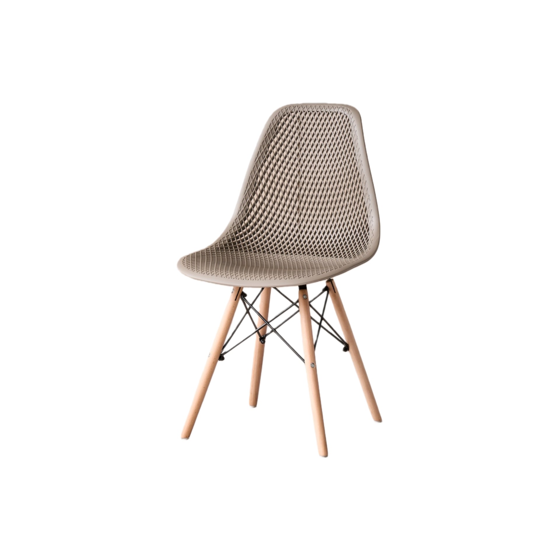 Silla Aira, Color Taupe, con Espaldar y Patas en Madera