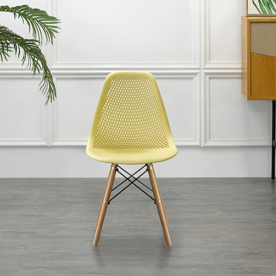 Silla Aira, Color Amarillo, con Espaldar y Patas en Madera