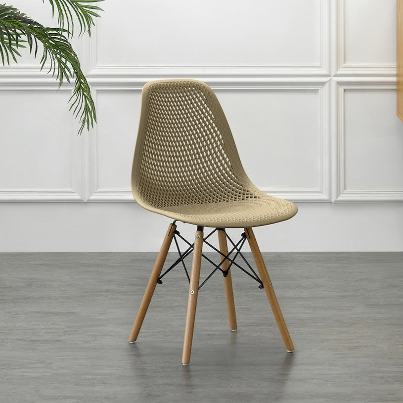 Silla Aira, Color Khaki, con Espaldar y Patas en Madera