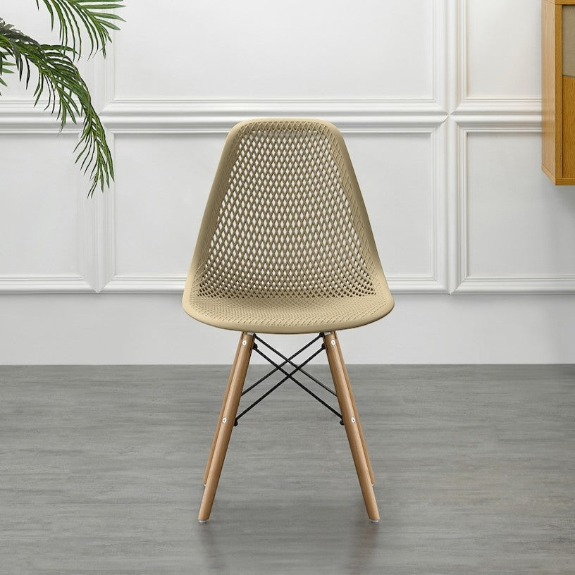 Silla Aira, Color Khaki, con Espaldar y Patas en Madera